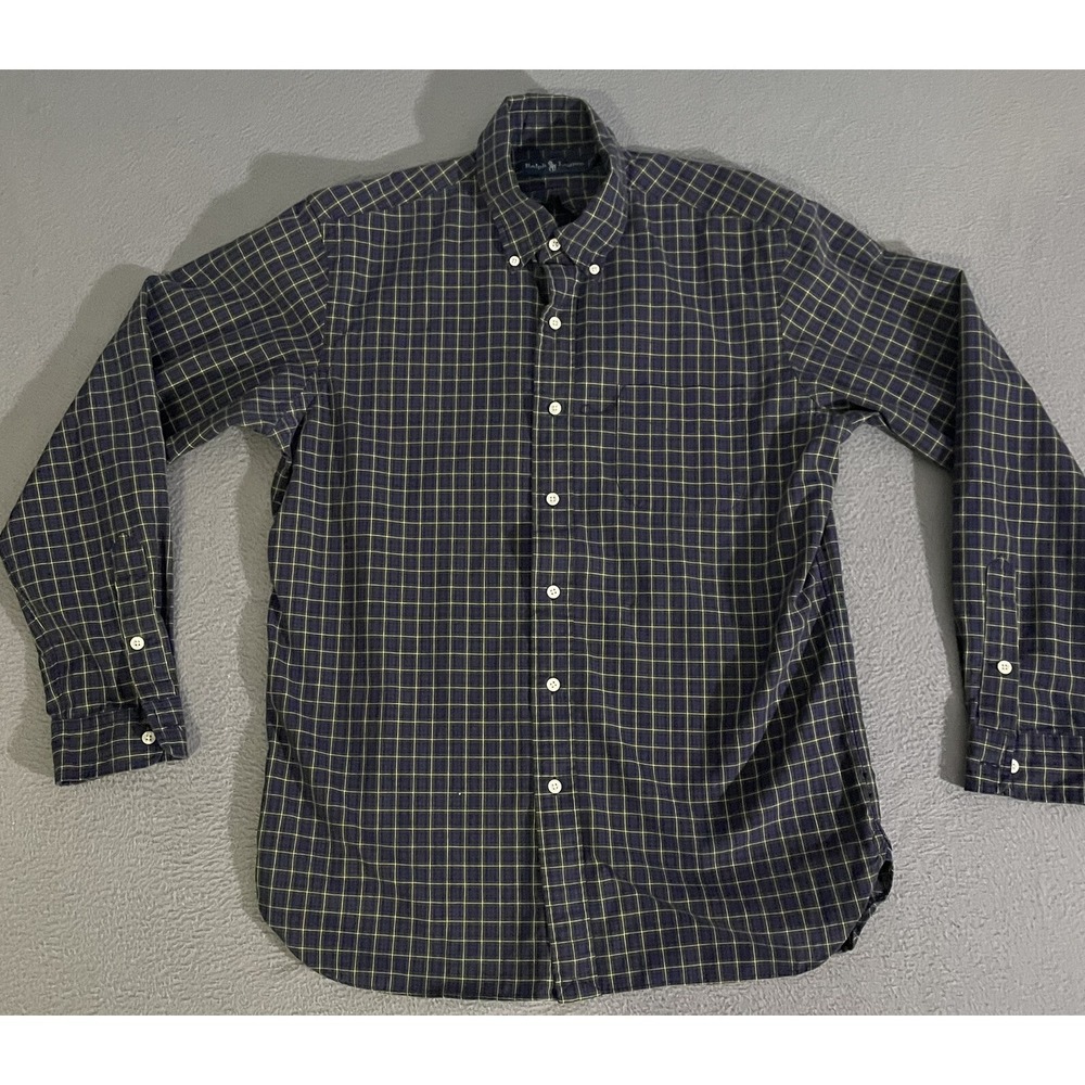 Polo Ralph Lauren Purple Green Check Men's Large Button Up Shirt Long Sleeve